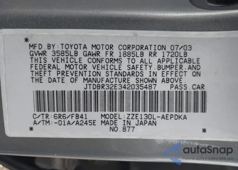 2004 Toyota Corolla Ce из США, поврежденный, VIN JTDBR32E342035487